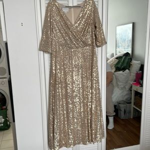 Oleg Cassini gold sequence dress